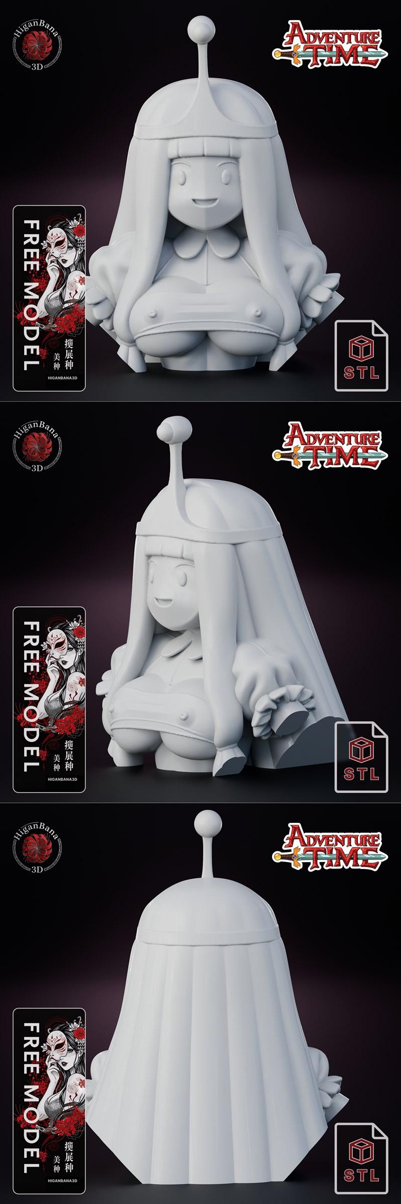 3D model bust of Princess Bubblegum from Adventure Time, stylized with revealing cleavage, by Higanbana3D.