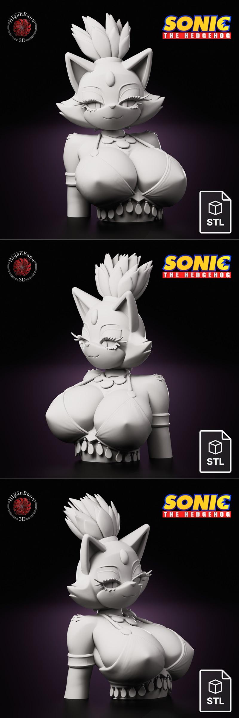 Bust of Blaze the Cat from Sonic the Hedgehog, featuring exaggerated feminine features and a revealing outfit, presen...