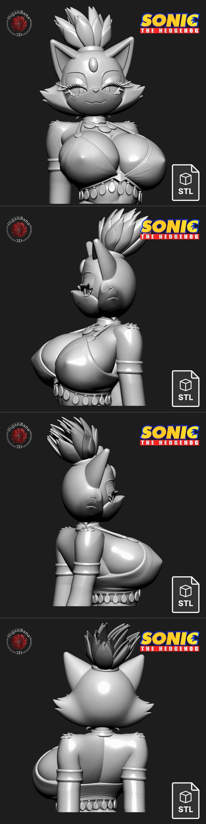 Bust of Blaze the Cat from Sonic the Hedgehog, featuring exaggerated feminine features and a revealing outfit, presen...