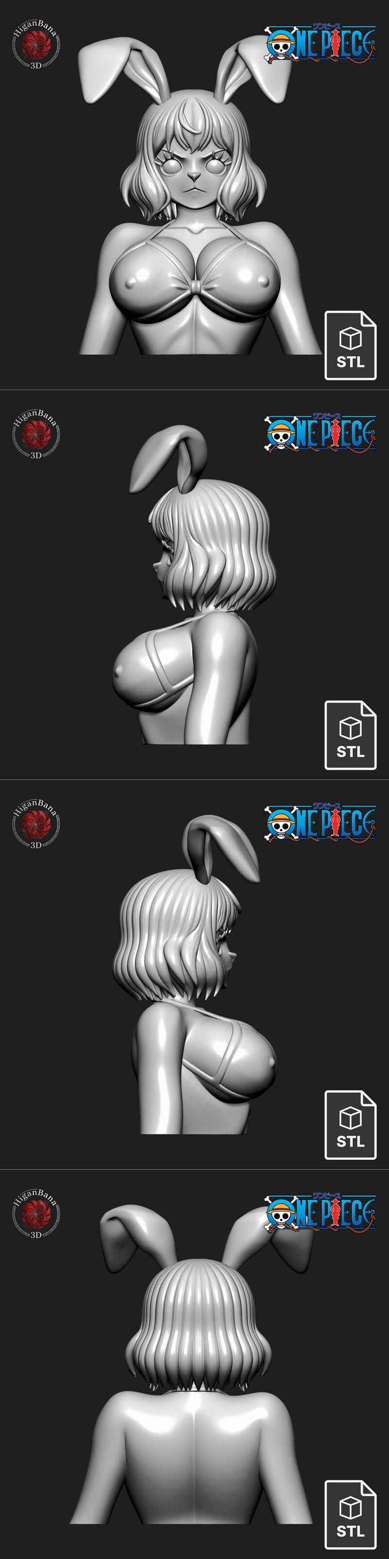 3D model of Carrot from One Piece, a bunny-girl character wearing a bikini, shown from multiple angles. Features larg...