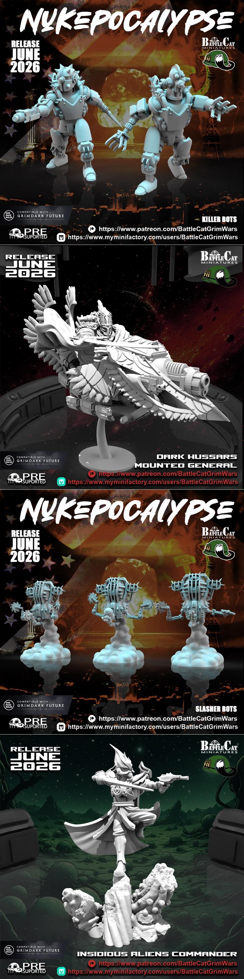 Collection of sci-fi miniatures for 3D printing: Insidious Aliens Infantry and Nukepocalypse Assault Bots by Battle C...