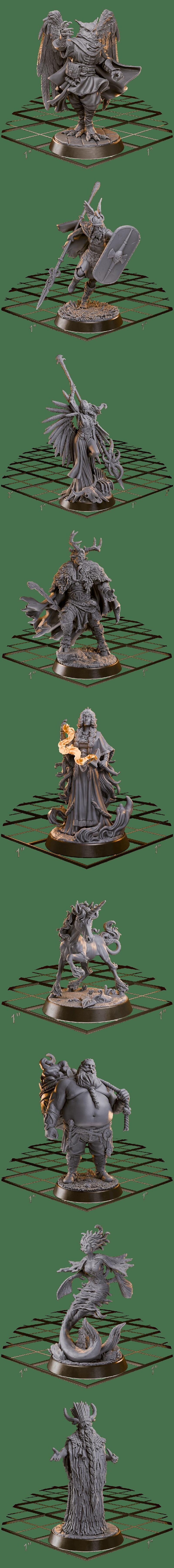 Collection of Celtic mythology-themed miniatures from Loot Studios, featuring gods, goddesses, and creatures on small...
