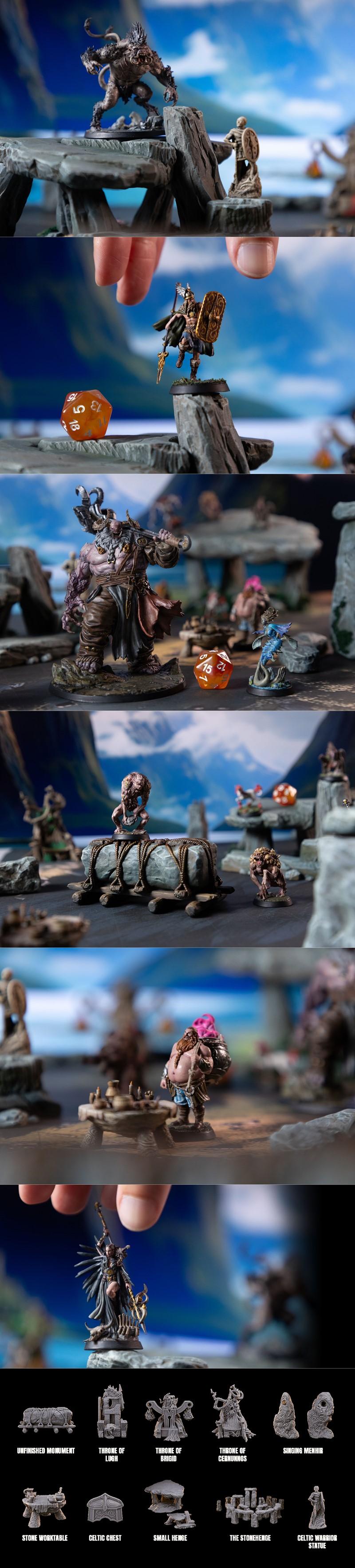 Collection of Celtic mythology-themed miniatures from Loot Studios, featuring gods, goddesses, and creatures on small...