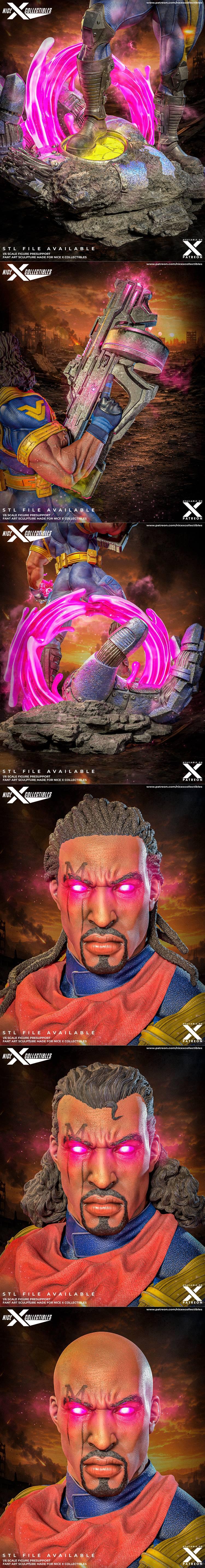 Bishop from X-Men, 1/6 scale figure, holding a large sci-fi weapon and emitting pink energy from his hands, wearing a...