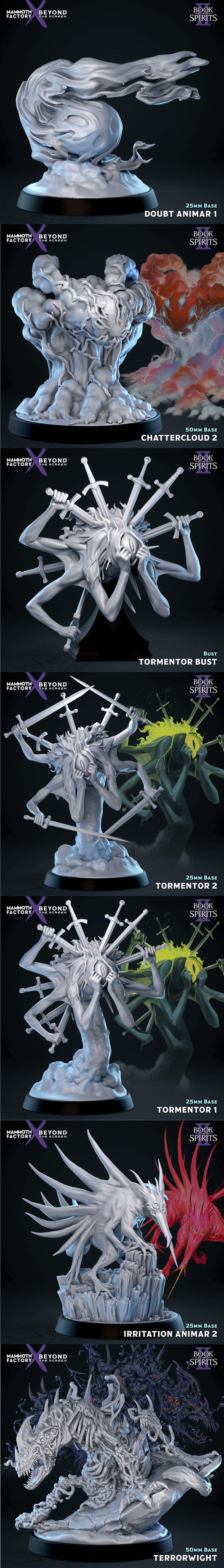 Collection of fantasy miniatures including Baroness Enora figure and bust, Tormentors, and various creatures, all des...