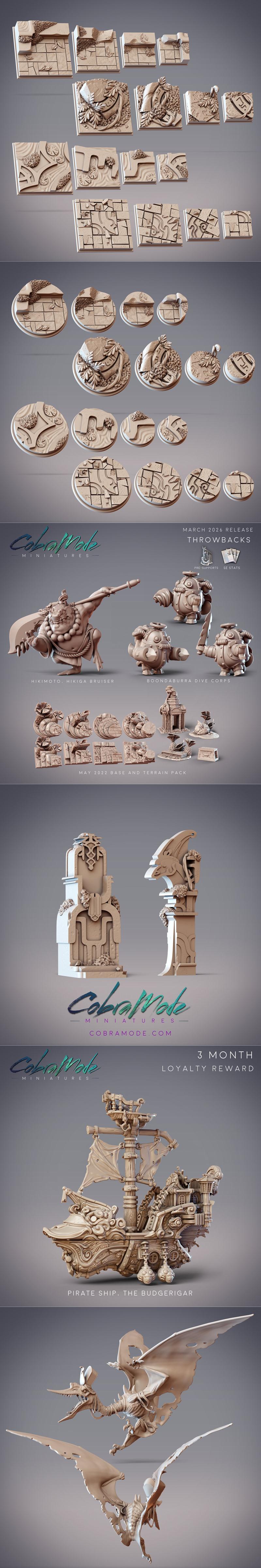 Collection of fantasy miniatures by CobraMode Miniatures, featuring animalistic warriors, mages, ninjas, and whimsica...