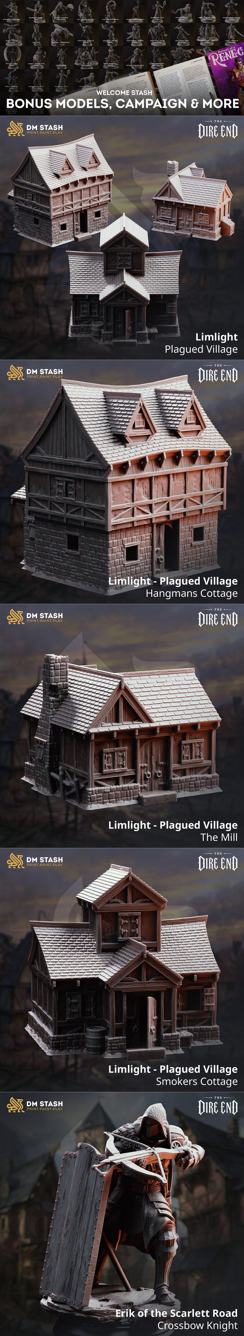 Collection of 21 dark fantasy miniatures including creatures like a giant boar and blighted knights, and characters s...