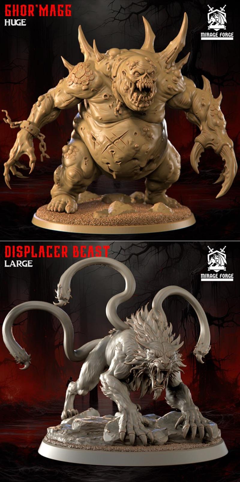 Collection of fantasy miniatures: Aoki Oni samurai, Cthulhu, Aurora Elf, Ghor'Mage monster, and Displacer Beast, all...