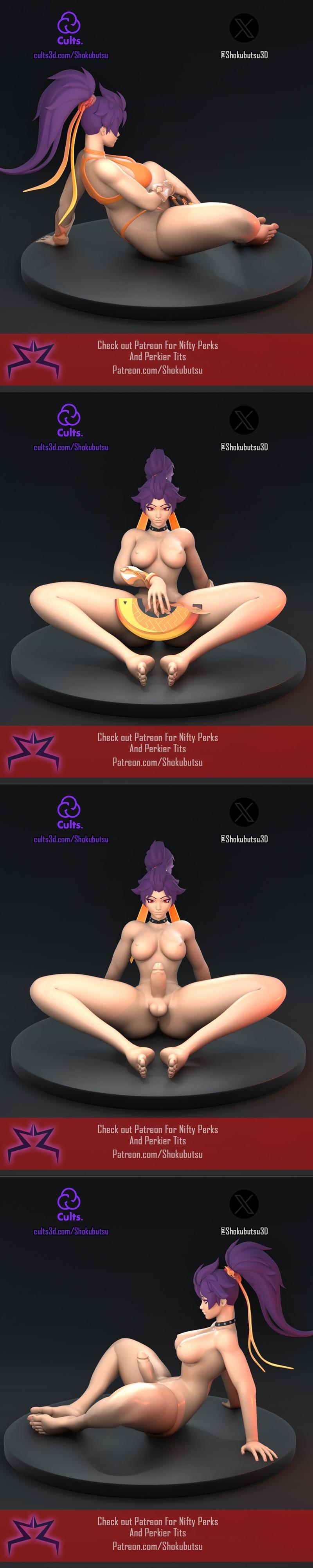 Stylized female character 'Anran Presenting' in an orange bikini, purple hair, holding a fan, posed on a circular base.