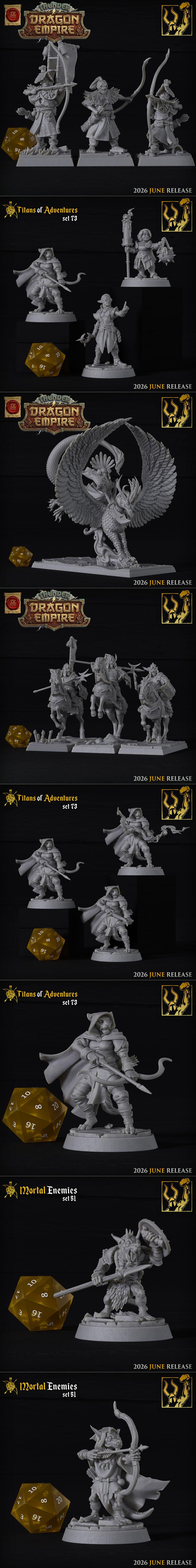 Collection of fantasy miniatures from Titan Forge Miniatures, including dragons, warriors, archers, and dwarves, pres...