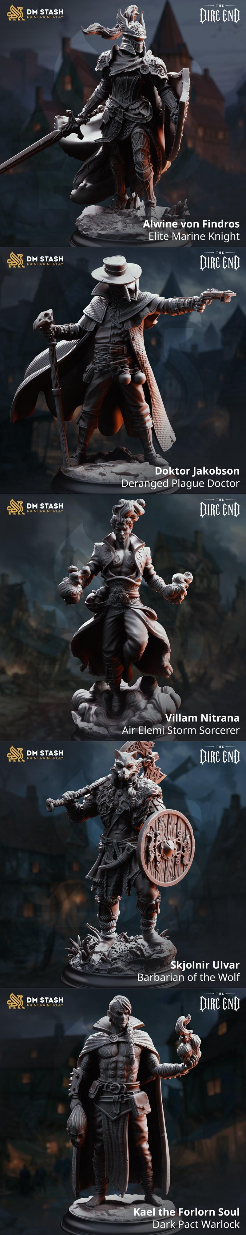 Collection of 21 dark fantasy miniatures including creatures like a giant boar and blighted knights, and characters s...