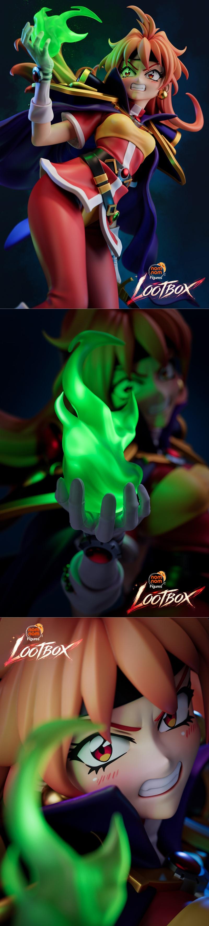 Lina Inverse from Slayers anime, casting a green energy spell with one hand and holding a sword at her hip, wearing a...